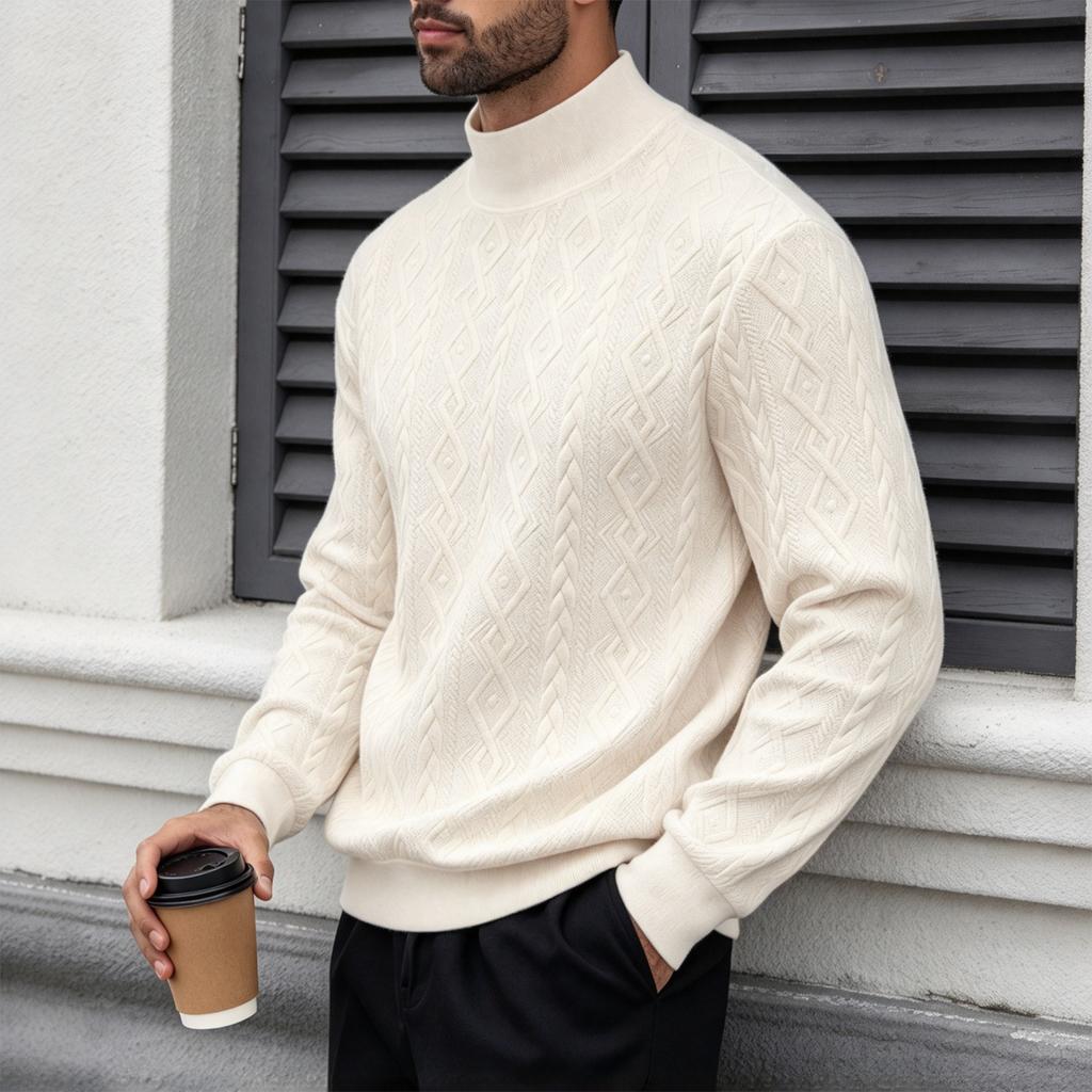 Suéter de Punto para Hombre Otoño Invierno, Jersey Casual de Cuello Medio de Color para Uso Diario al Aire Libre