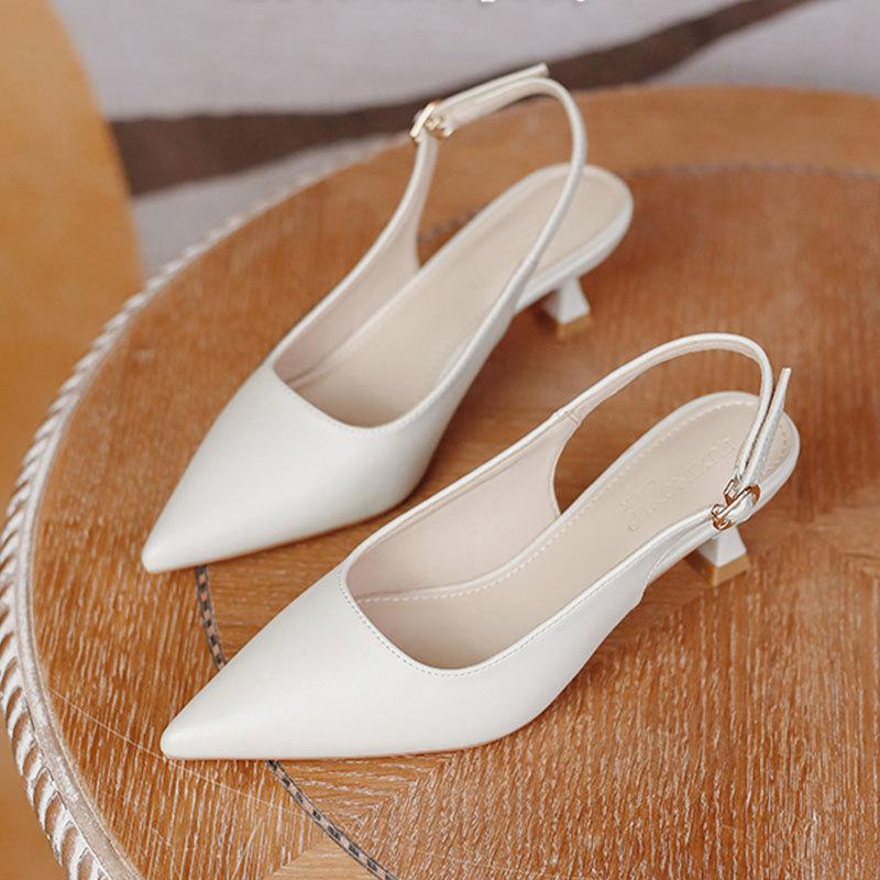 

Остроносые туфли-лодочки на тонком каблуке белые женские 2025 весна и лето корейская версия новые сандалии с ремешком на щиколотке и французским носком 41 бежевый