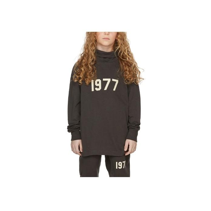 Fear of God Essentials SS22 Iron 1977 Series Digital Print Mock Neck Long Sleeve T-Shirt Kids Tops Black-Iron FOG-SS22-255