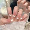 10 Stück Rosa Handgemachte Ombre Französische Kurze Ballerina Press-On Nägel Vollabdeckung Falsche Nagelspitzen Tragbare Maniküre