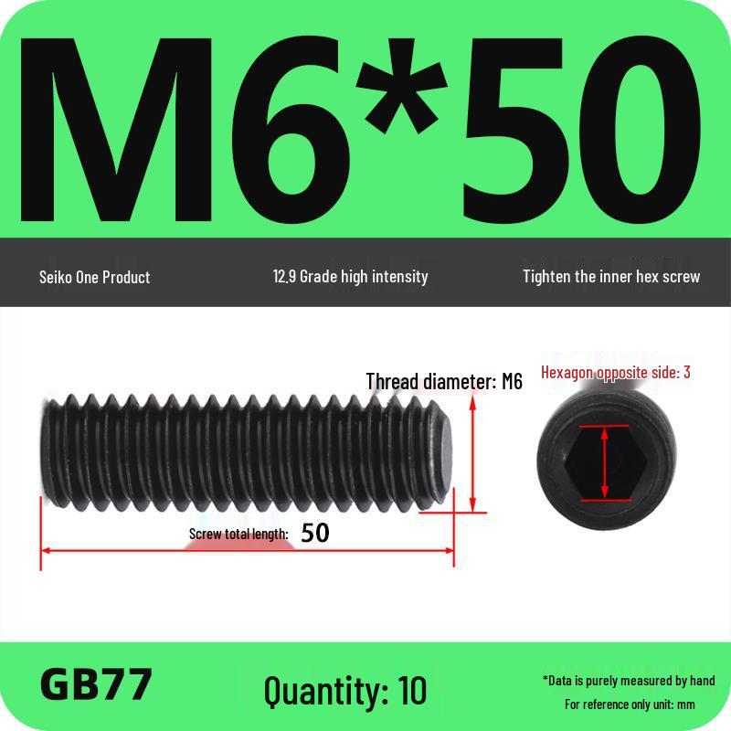 Class 12.9 Inner Hex Flat Head Headless Grub Screw M3-M12