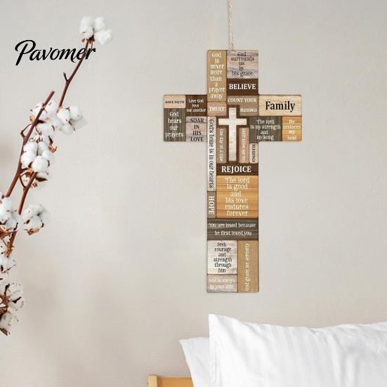 Decorative Wooden Crosses Easter Cross Ornament, Rustic Hanging Pendant with Hemp Rope Wall Ornament for Bedroom Decor, Religious Home Decoration,