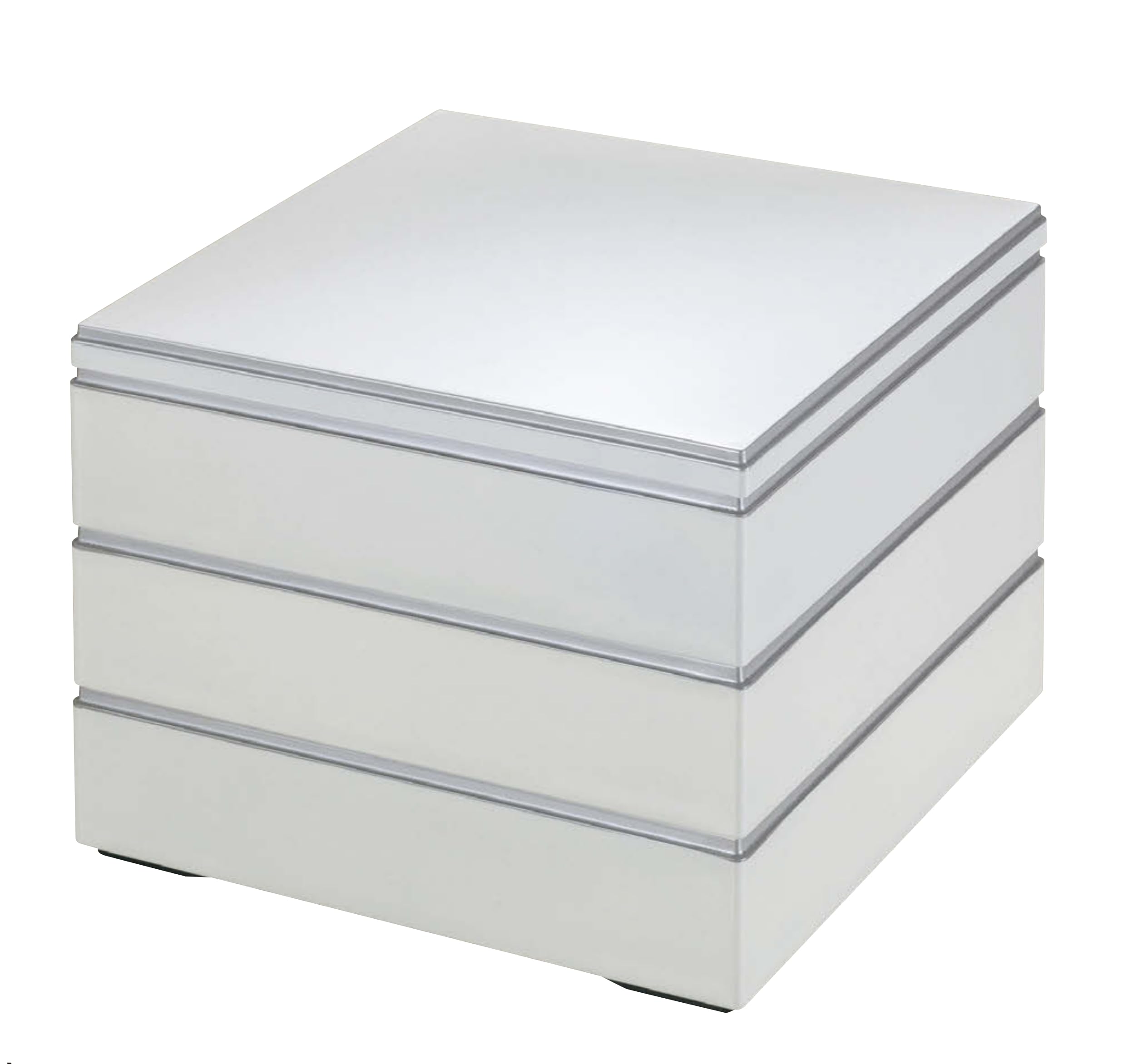 

Wakaizumi Lacquerware, 7-inch Kuraju tiered box with white pearl-rimmed silver rim and black interior, 3 tiers, H-154-16A