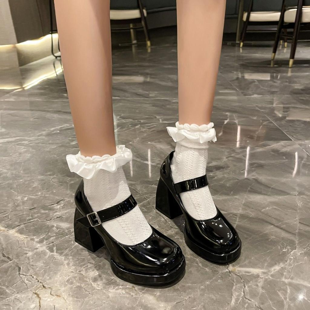 Round Head Thick Heel Single Shoes Small Waterproof Table High Heel Small Leather Shoes 2025 New French Retro Mary Jane Shoes Women