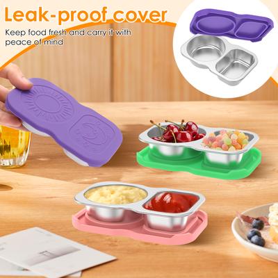 3/4Pcs Snack Container Stainless Steel Sauce Container Reusable 1/2 Grids Sauce Bowls with Silicone Covers for Kitchen Accessory