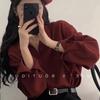 Women's French Retro Red Lapel Chiffon Blouse - Petite Casual Loose Fit for Spring/Autumn
