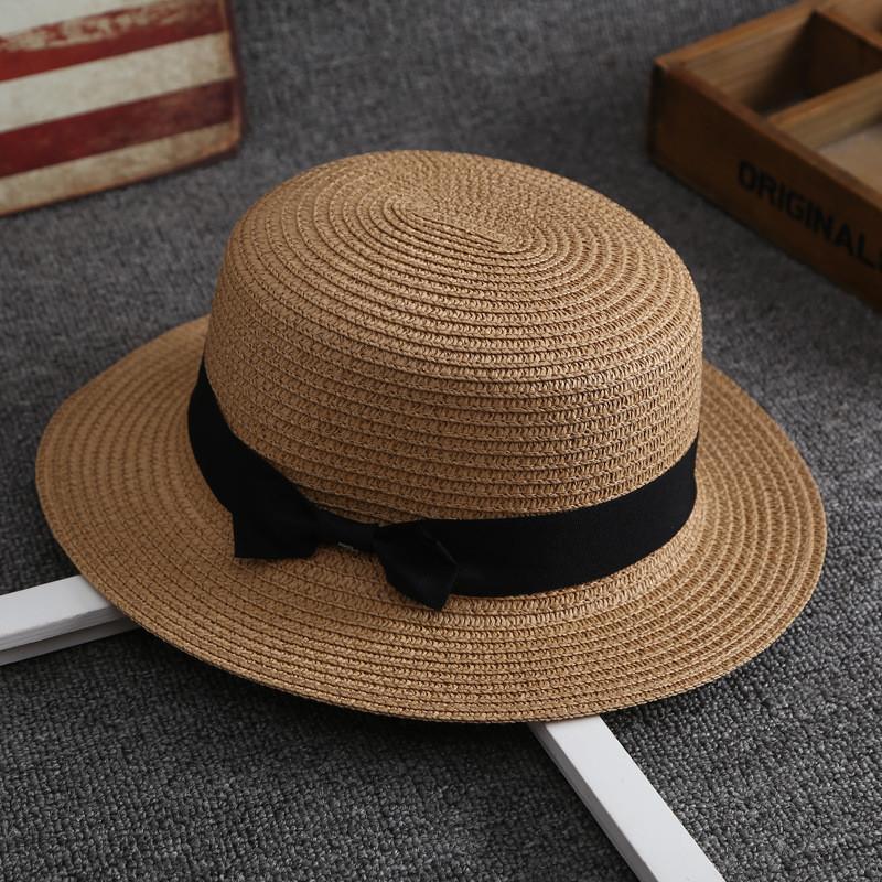 

Summer Straw Hat Women Men Wide Brim Sun Protection Bowknot Fashion Accessory Dark Khaki