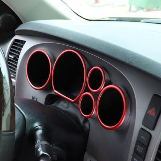 For Toyota Tundra 2007-2013 Red Alloy Dash Speedometer Odometer Ring Trim 5pcs
