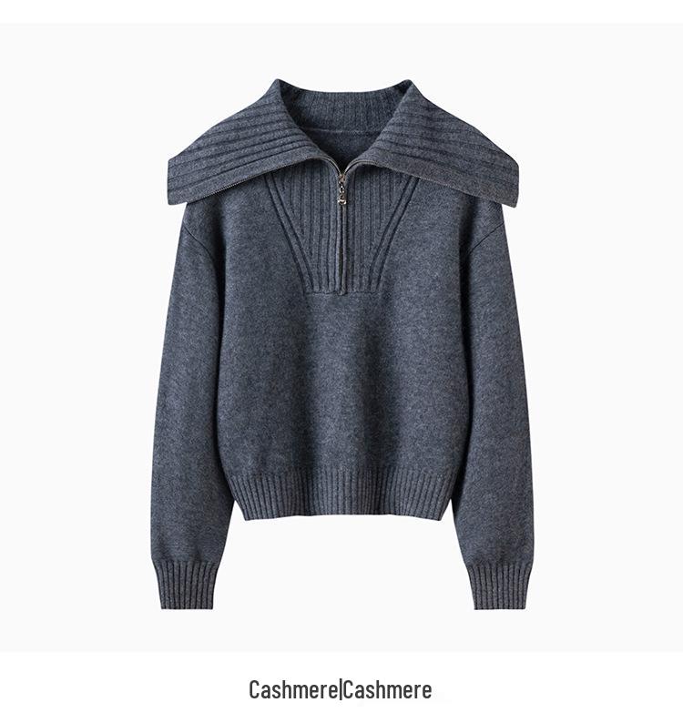 Women's Fashionable Cashmere Knit Sweater: Solid Color, Zip Collar, Loose Fit, Slimming, Comfy & Thick