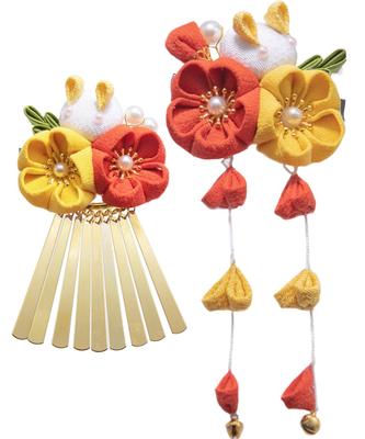 Baramoly Hair Graduation Orange Ornament, Shichi-Go-San, Coming-of-Age Ceremony, Flower, Ceremony, Kimono, Tomesode, Furisode, Yukata, Hakama, Red,