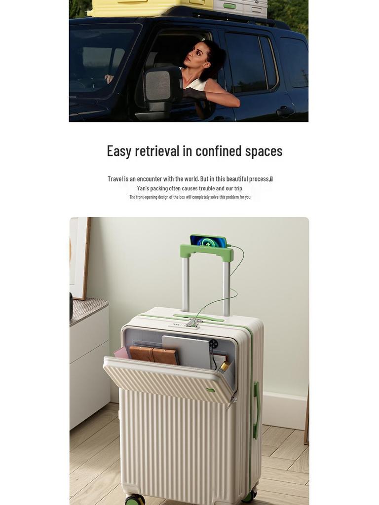 2025 Durable 26-Inch Front-Opening Travel Suitcase with Combination Lock for Men and Women