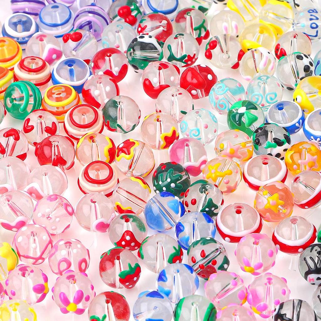 2 sztuk/worek ręcznie malowane śmieszne kolorowe koraliki szklane do naszyjnika DIY bransoletka kolczyki tworzenia biżuterii akcesoria rzemieślnicze