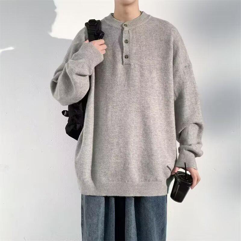 

Men s Trendy High-End Henley Collar Sweater - Casual, Warm, Knitwear for Autumn/Winter 2XL світло-сірий колір