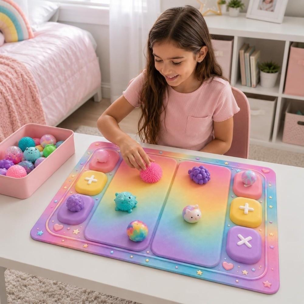 Rubber Backing Fidget Trading Mat Rounded Buttons Kids Toy Trading Mat  Trading Card Playmat