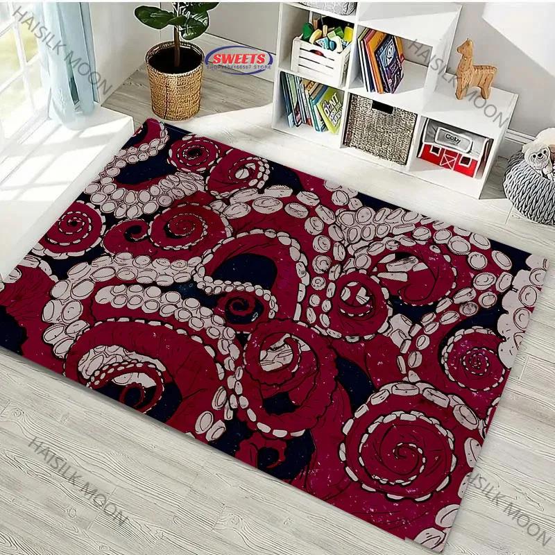 Japanese Octopus Painting Area Rug Non Slip Carpet for Bedroom Living Room Office Unique Floor Mat Home Decor