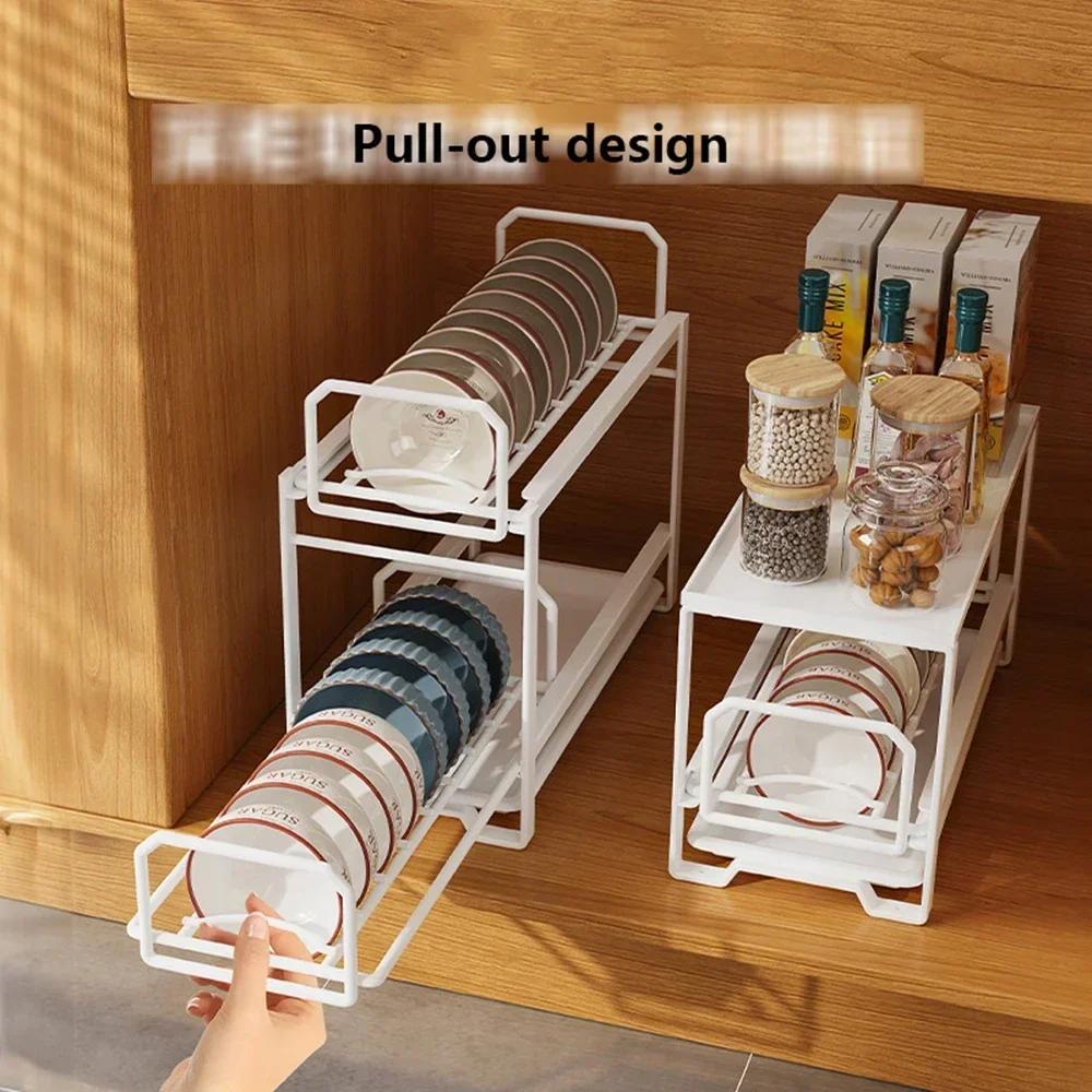 Push-Pull-Schüssel- und Telleraufbewahrung, Geschirrständer, Schrank mit eingebauter Schublade, Abtropffläche für moderne Küchen-Organizer-Vorräte