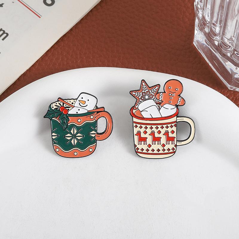 Christmas Snowman Elk Enamel Pins Custom Gingerbread Man Drink Brooches Lapel Badges Clothes Funny Jewelry Gift for Kids Friends