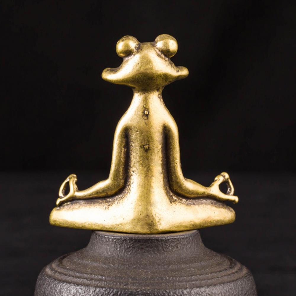 5cm Vintage Messing Zittende Zen Kikkersbeeldje Sculptuur Rookwarenhouder Bureauornament Antiek Messing Meditatietuin Decoratie