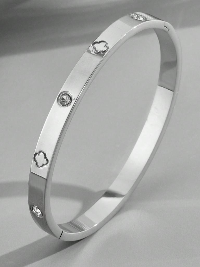 1 Piece Stainless Steel Fashion Clip-On Open Clover Bracelet with Zirconia Suitable for Daily Wear and Holiday Gifts