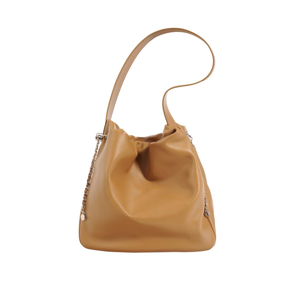 New Cowhide Tote Bag Women's Pleated Bag Commuting Versatile Simple Underarm Bag Large Capacity Bucket Bag