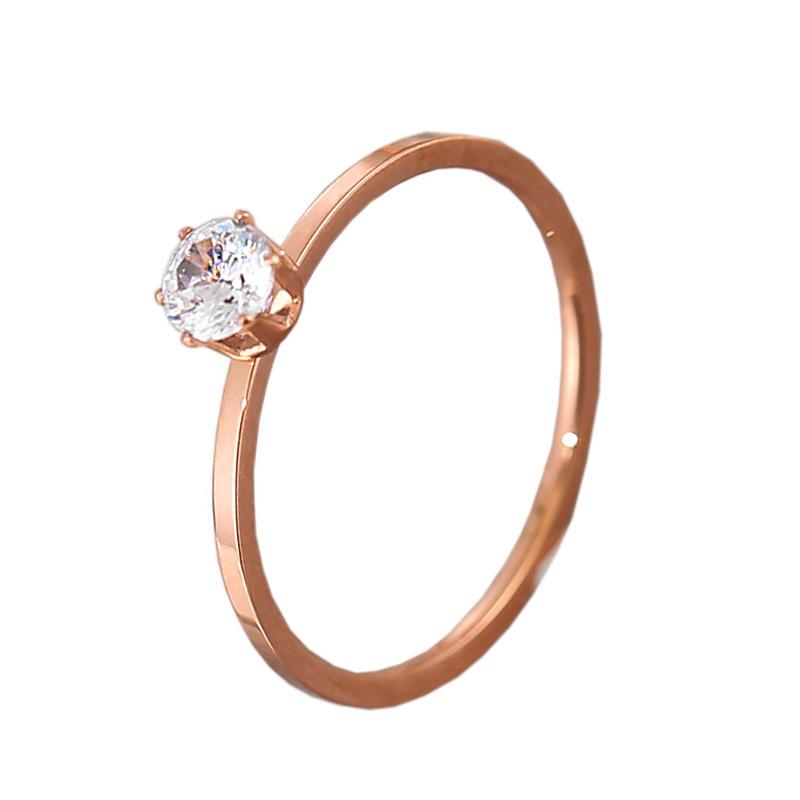 Wenjian Koreanischer Vier-Krallen Mikro-Pavé Einzelner Diamant Roségold Titanstahlring für Damen