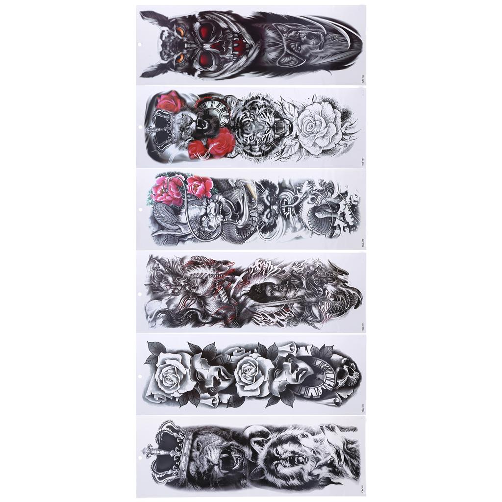 6 Sheets Full Arm Tattoo Sticker Men Women Waterproof Party Fashionable Temporary Tattoo Sticker