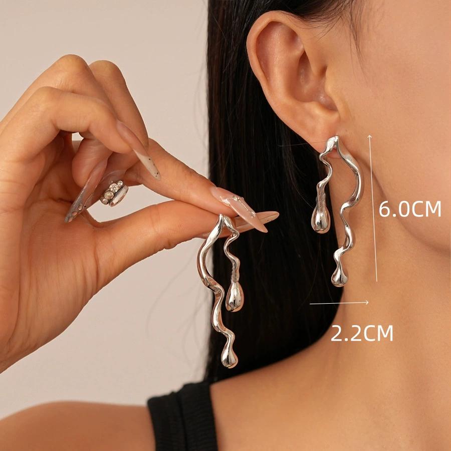 Hyperbole Long Water Droplet Flower Wing Round Wave Square Shell Golden Pendant Earrings for Women CCB Smooth Creative Jewelry