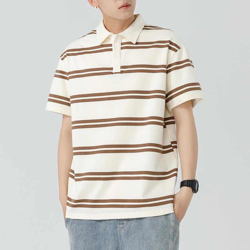 Summer Striped Polo Shirt Short-sleeved Men's Lapel T-shirt Men's Lapel Thin Short T-top