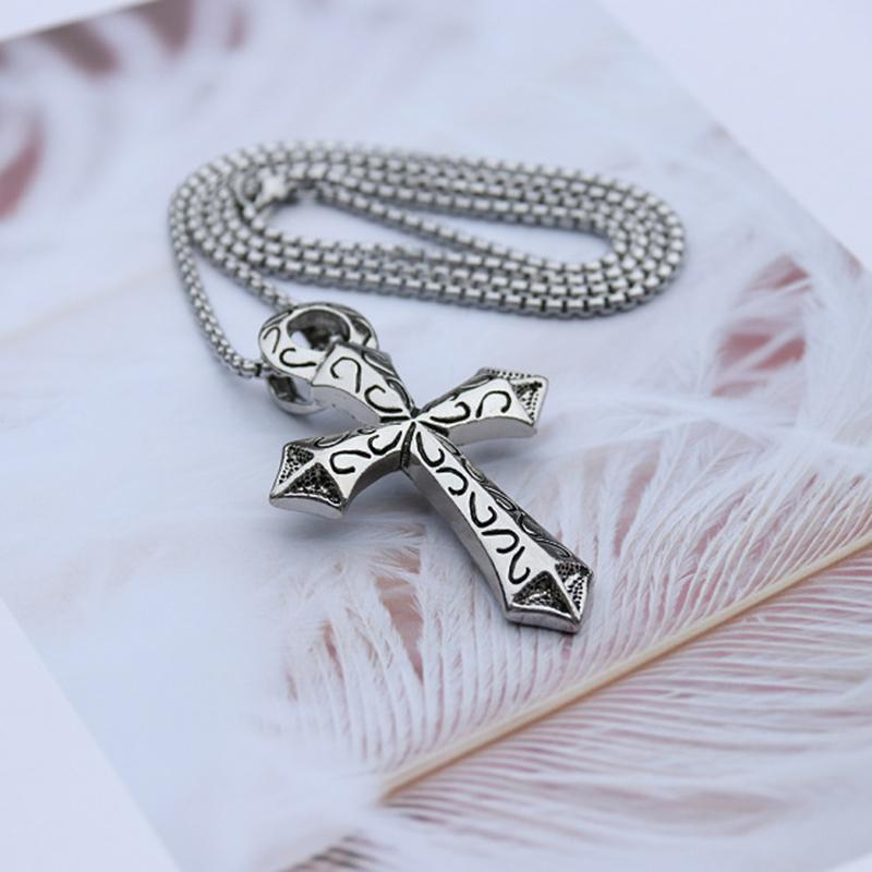 Street Trendy Men's Necklace Vintage Figure Cross Pendant Hiphop Rock Copper Color Stainless Steel Chain Fashion Women Jewelry