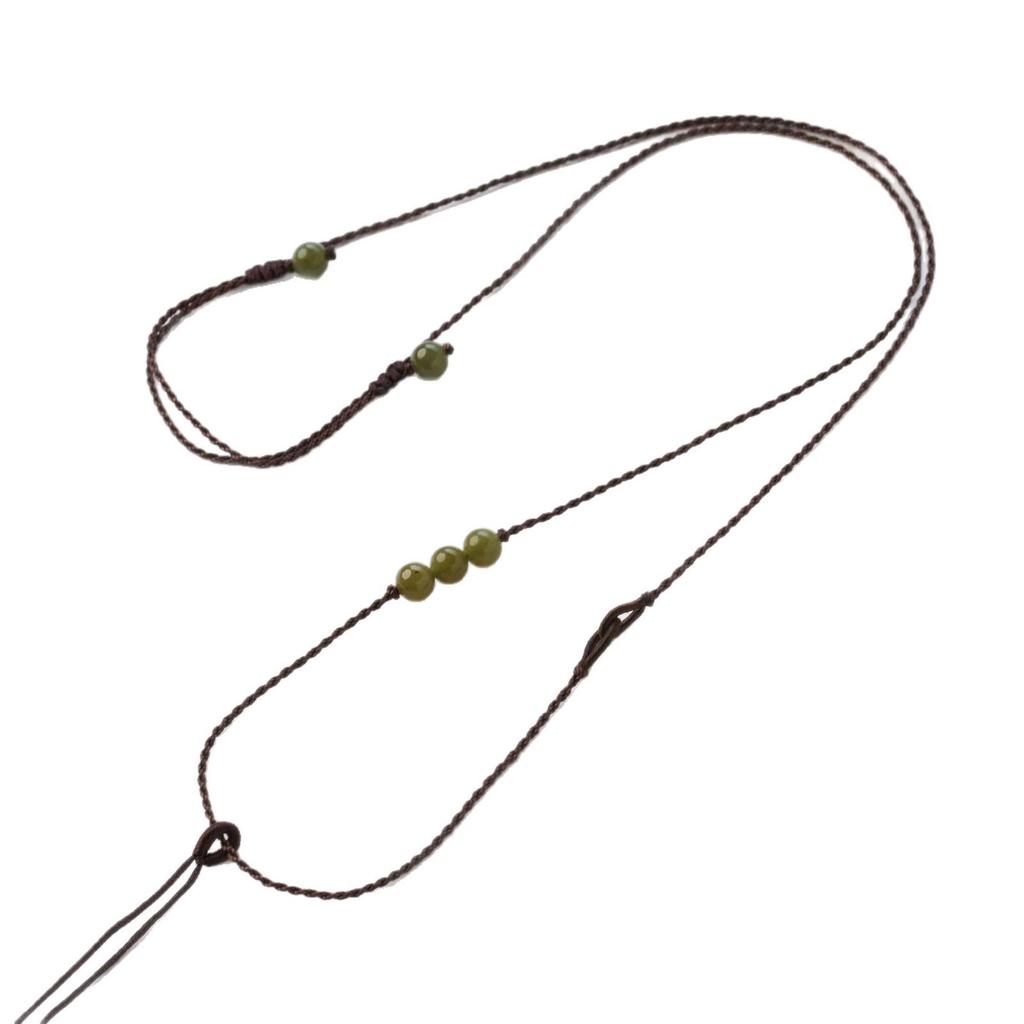 Hetian Jade Pendant Necklace with Handmade Braided Cord - Simple, Natural Stone Design