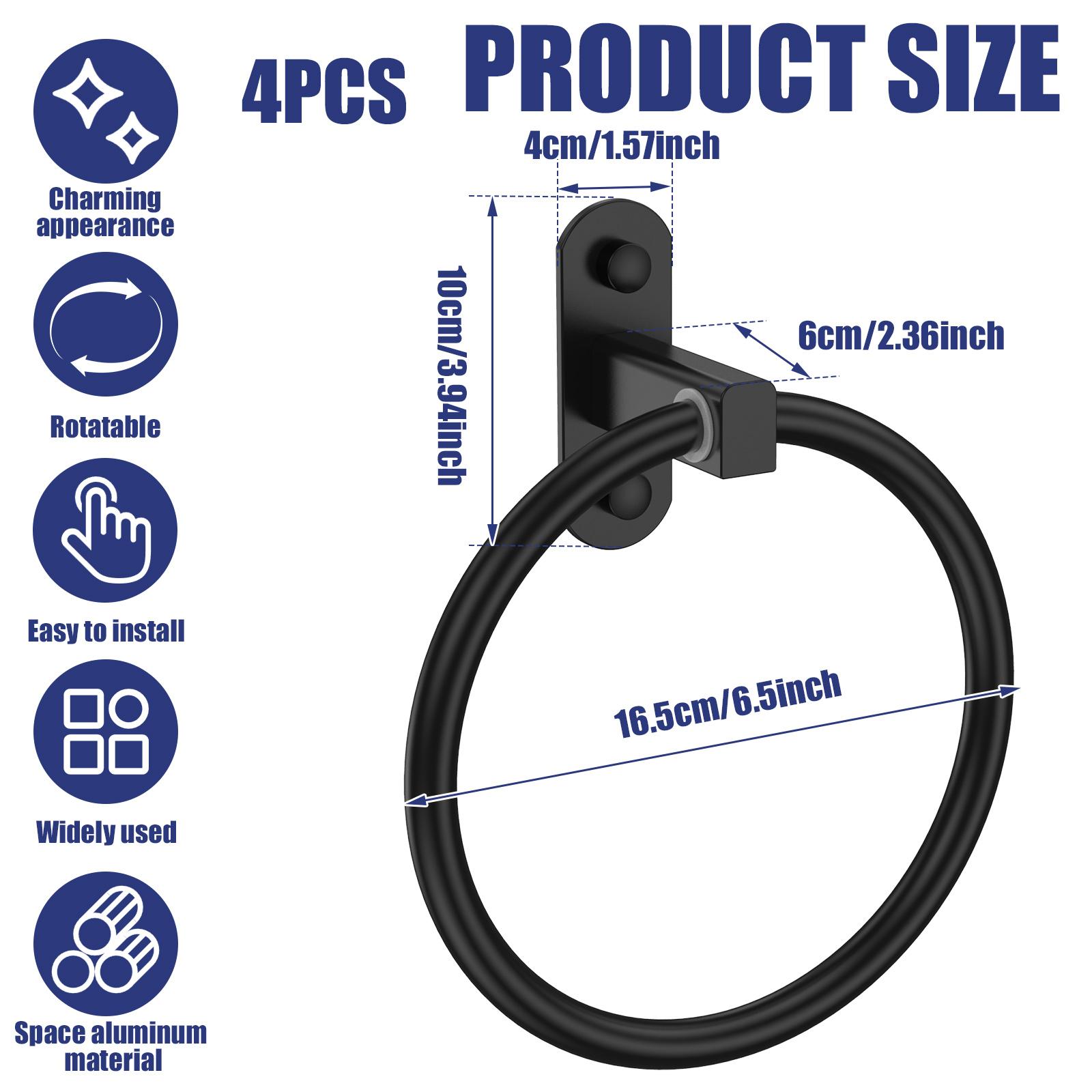 

4 Pcs Aluminum Towel Ring Wall Mounted Bathroom Towel Hanger with Fixing Kit 180° Rotatable Rustproof Towel Holder for Kitchen