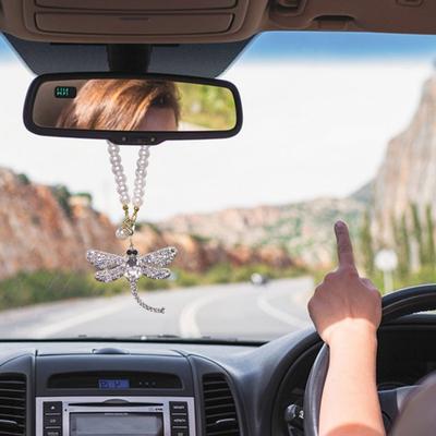 Ornamento de Libélula com Strass para Pendurar no Carro Pingente Brilhante para Retrovisor de Veículo Decoração Interior Cintilante para Mulheres