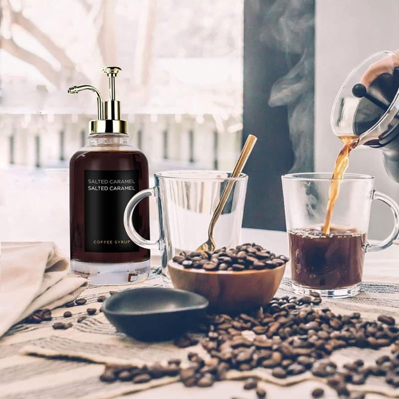 Coffee Syrup Dispenser for Bar Coffee Pump Dispenser Glass Syrup Bottle Set of 2 Refillable Bottles for Condiment
