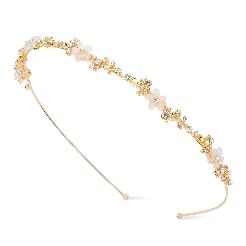 Gold Headband Bridal Hair Accessories Flower Headbands for Women Girls Rhinestone Crystal Gold Headpiece Princess Tiara for Wedding Hair Jewelry for floret