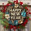 Artistic Happy New Year Wooden Sign - Wreath Round Sign for Front Door, Wall Hanging Decor - Ideal Festival Ornament