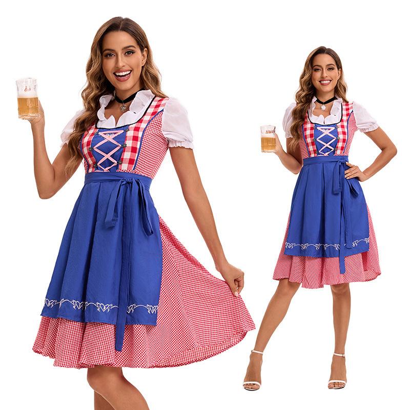 Niemiecka Sukienka Dirndl na Oktoberfest Bawarski Strój Ludowy Vintage Sukienka dla Służki na Występy Rozmiary Plus dla Kobiet S-5XL