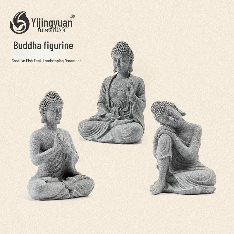 Statue de Bouddha en grès chinois - Décoration pour jardin intérieur et aquarium