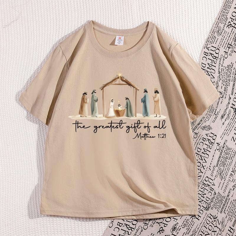 The Greatest Gift of All Tshirt Nativity Religious Christmas T Shirt Jesus Love TShirt Casual Cotton Round Neck Graphic Tees
