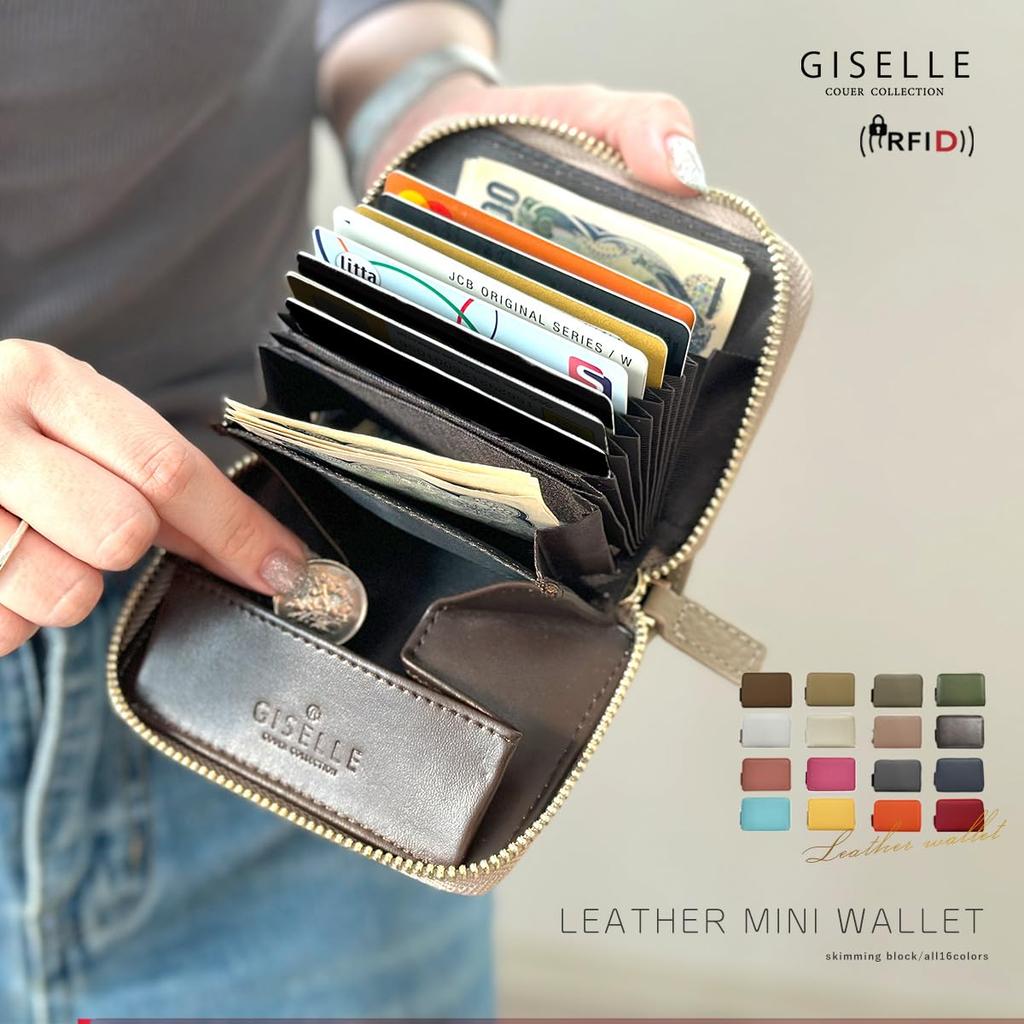 DIVA Rose Women's Bifold Wallet, Genuine Leather, Large Capacity, No Bill Folding, Accordion-Style Card Case, Box-Shaped Coin Purse (Navy)