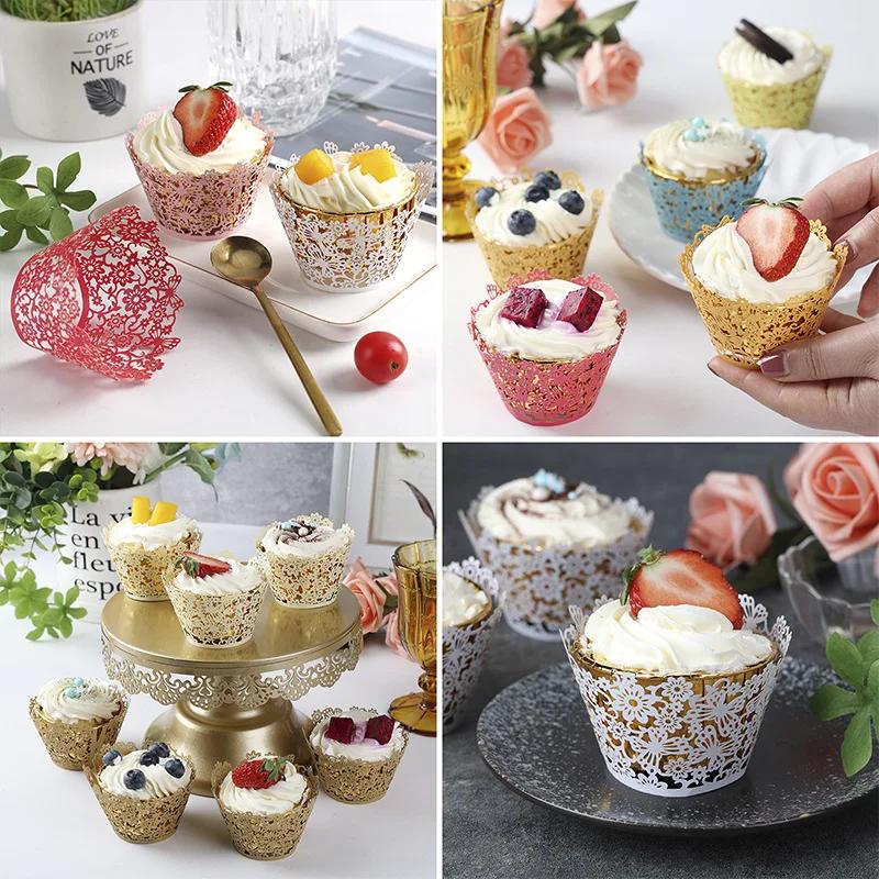 50 Pcs Laser Cut Hollow Cupcake Wrappers Baby Shower Muffin Cupcake Baking Cups Wedding Birthday Party Cake Decoration