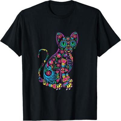 Floral Mexican Alebrije Cat Cute Halloween T-Shirt