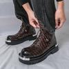 Men’s Retro Thick Sole Platform Punk Boots Elevator Street Style Big Head Motorcycle Boots High Boots Plus Size