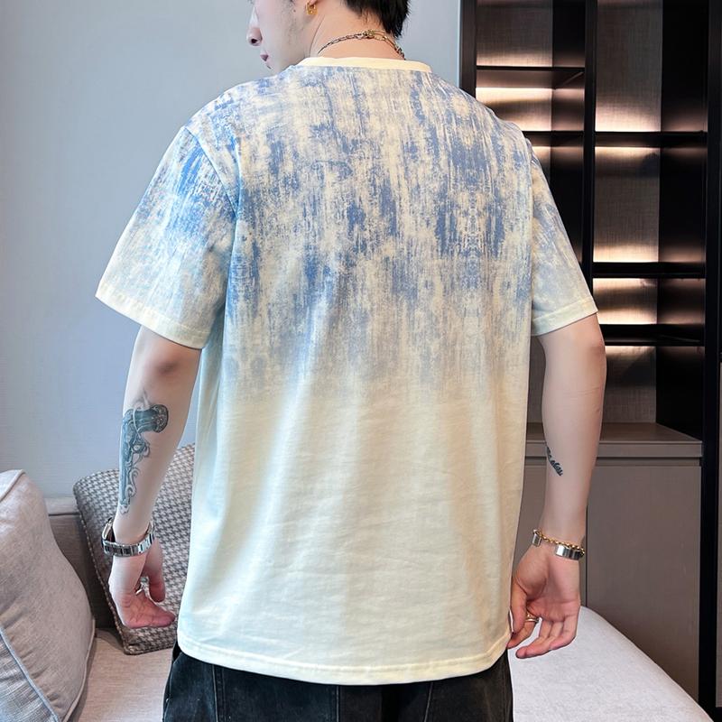 Summer Round Neck Loose Casual Short Sleeve Cotton T-shirt Men Fashion Pullover Tee Top