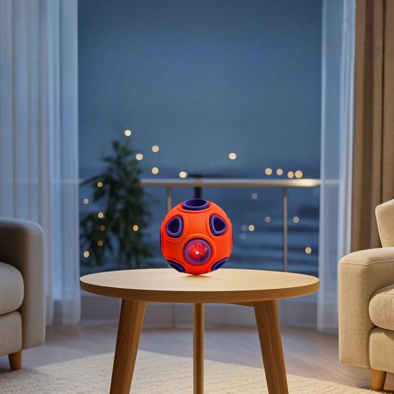 Klingender Leuchtender Doppelschichtiger Hunde-Spielball, Naturkautschuk Selbstreinigende Zähne, Zahnpflege und Auslaufender Haustier-Spielball