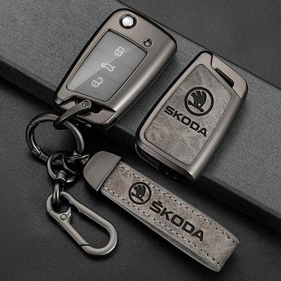 AEC1 Car Flip Remote Key Fob Case Cover Protector Shell Bag For Octavia A5 A7 Fabia Superb Kodiaq Karoq Keychain Accessories