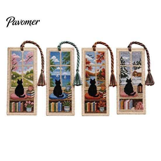 Cross Stitch Bookmark DIY Kit for Adults Beginners, Seasonal Cat Handmade Embroidery Kit, Gifts Lovers, Readers Reading Accessory