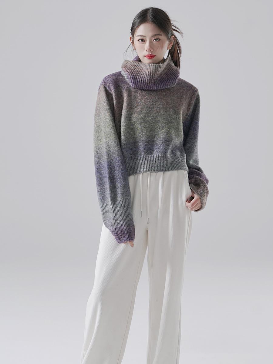 

Градиентная шерстяная кофта-свитер для женщин - осень/зима короткий шарф воротник трикотажный топ One Size