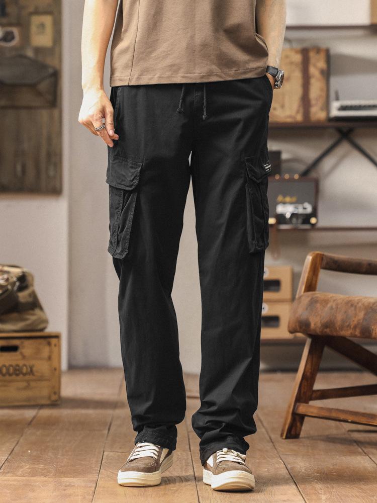 Men's new trendy men's casual loose simple straight tooling trousers with multiple pockets