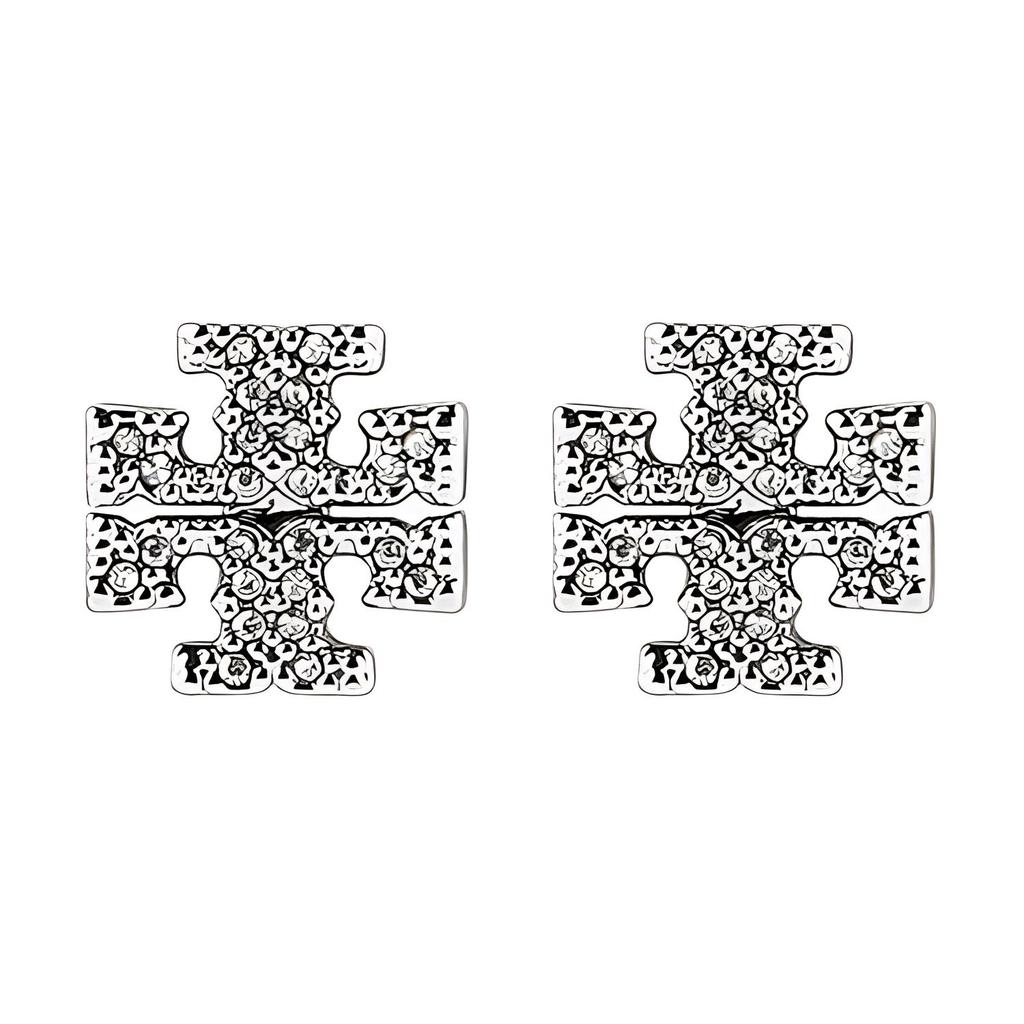 Tory Burch Classic Logo Silver Earrings With Diamonds Women earrings 53423-042