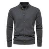 European and American Style Men's Spring Autumn Cardigan Casual Solid Stand Collar Sweater with Pockets